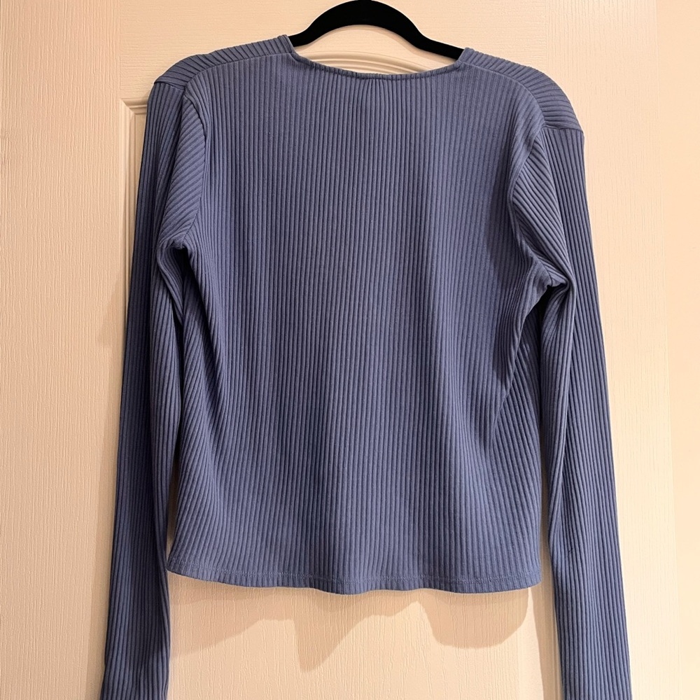 H&M Dusty Blue Button-Up Ribbed Cardigan - Picture 4 of 4